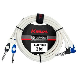 CABLE KIRLIN 24AWG, 2X 1/4 pulg PLUG - 2X 1/4 pulg MONO ANGLE 3M BLANCO  LGA406R-3MWH