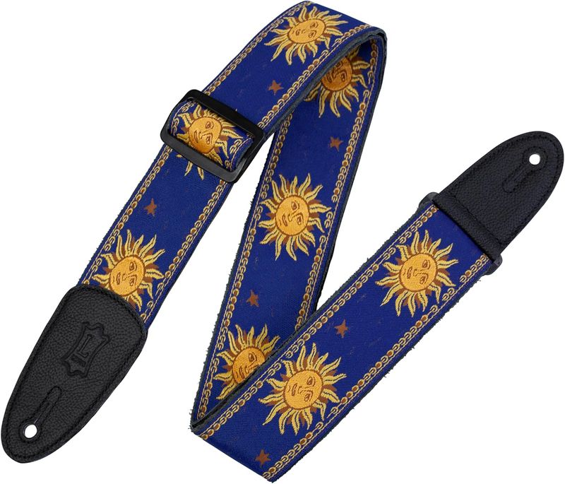 CORREA-LEVYS-SERIES-SUN-MOTIF-DE-TELA-TEJIDA--COLOR-AZUL-PARA-GUITARRA-MPJG-SUN-BLU