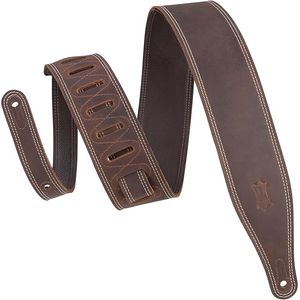 CORREA LEVYS SERIE LIKE BUTTER, DE CUERO, COLOR MARRON OSCURO, DOBLE PUNTADA P.GUITARRA M17BDS-DBR