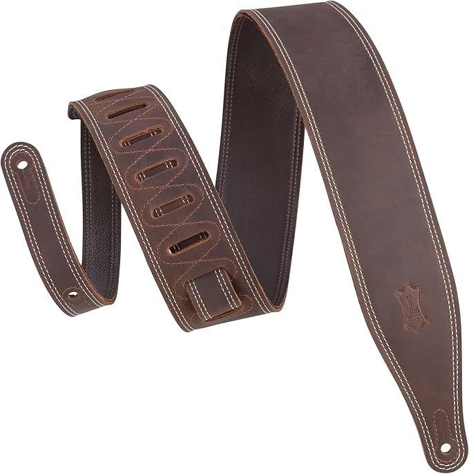 CORREA-LEVYS-SERIE-LIKE-BUTTER-DE-CUERO-COLOR-MARRON-OSCURO-DOBLE-PUNTADA-P.GUITARRA-M17BDS-DBR